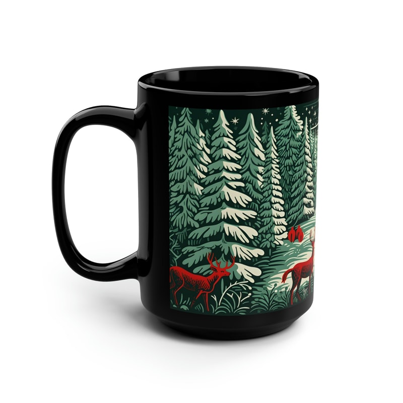 Vintage Christmas Mug, 15oz Christmas Big Mug, Christmas Gift Coffee mug, Linocut style Mug, Christmas lover gift idea, Christmas Gift - 5.jpg