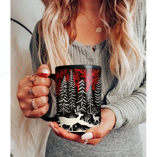 Vintage Christmas Mug, 15oz Christmas Big Mug, Christmas Gift Coffee mug, Linocut style Mug, Christmas lover gift idea, Christmas Gift - 1.jpg