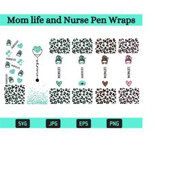 Mom life & Nurse pen wraps, Messy Bun Pen Warp svg, Nurse Life Pen Wrap, Pen Wraps Waterslides, Nurse Pen Wrap svg png, Epoxy Pen Wraps