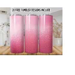 Sparkling Pink Glitter Tumbler Wrap PNG, Pink Sublimation Design, 20oz  Skinny Tumbler,Gradient Tumbler,9.2 x 8.3” Straight Tumbler Wrap
