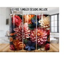 3d colorful floral 20oz skinny tumbler wrap,3d pink flowers 20oz tumbler sublimation designs, floral tumbler wrap,boho floral tumbler png
