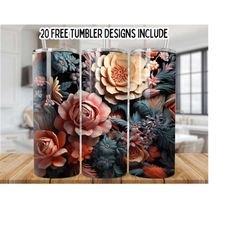 3d floral 20oz skinny tumbler wrap,3d flowers 20oz tumbler sublimation designs, floral tumbler wrap,boho floral tumbler png