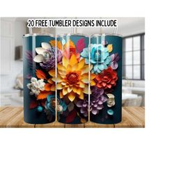 3d colorful flowers 20oz skinny tumbler wrap,3d flowers 20oz tumbler sublimation designs, floral tumbler wrap,boho floral tumbler png