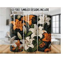 3d lilly flowers 20oz skinny tumbler wrap,3d flowers 20oz tumbler sublimation designs, floral tumbler wrap,boho floral tumbler png