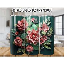 3d pink floral 20oz skinny tumbler wrap,3d pink flowers 20oz tumbler sublimation designs, floral tumbler wrap,boho floral tumbler png