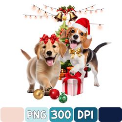 Christmas Beagle And Golden Retriever Png, Dog Christmas Lights Png, Dog Mom Png, Dog Lover Png