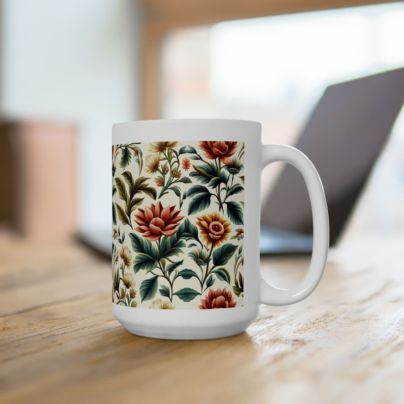 Botanical Bliss Coffee Cup - Extra Large 15oz Ceramic Mug with Unique Floral Design - 1.jpg