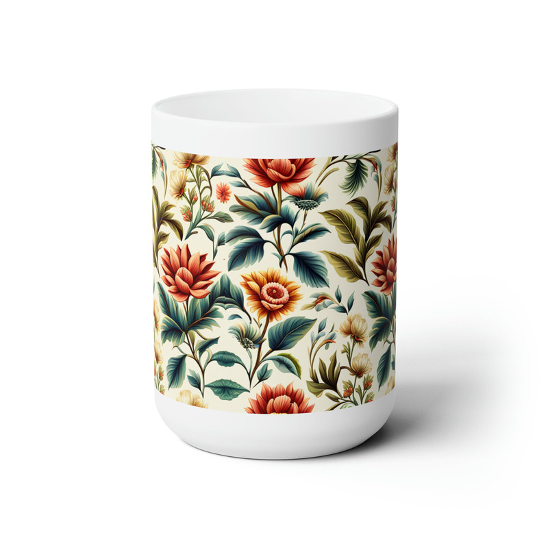 Botanical Bliss Coffee Cup - Extra Large 15oz Ceramic Mug with Unique Floral Design - 2.jpg