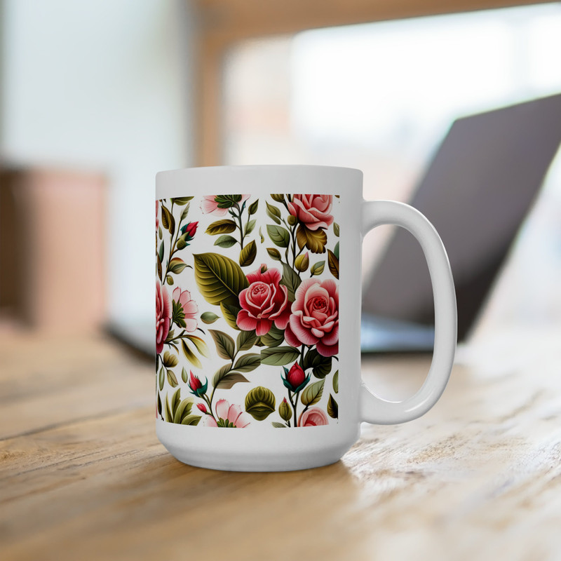 Charming Garden Bloom Mug - Extra-large 15oz Ceramic Tea or Coffee Cup with Unique Floral Design - 1.jpg