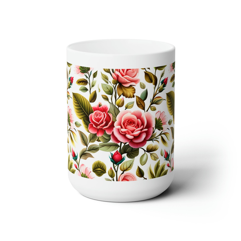 Charming Garden Bloom Mug - Extra-large 15oz Ceramic Tea or Coffee Cup with Unique Floral Design - 2.jpg