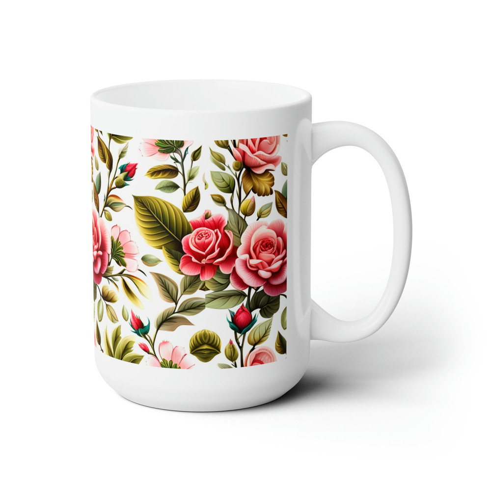Charming Garden Bloom Mug - Extra-large 15oz Ceramic Tea or Coffee Cup with Unique Floral Design - 4.jpg