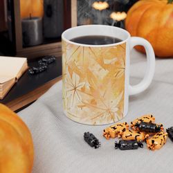 thanksgiving mug with fall foliage design