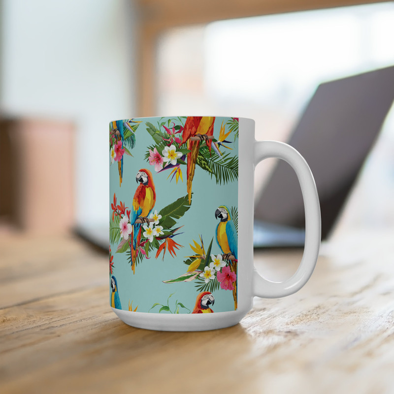 Tropical Parrot Paradise Mug - Exotic Sips Await Extra-Large 15 oz mug - 1.jpg