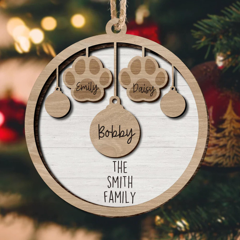 Personalized Family and Pet Ornament, Cat Dog Christmas Wood Layers Ornament 2023, Custom Name People & Paw Print Christmas Gifts - 2.jpg