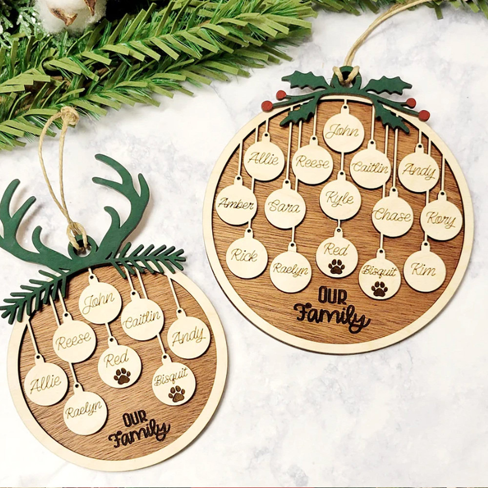 Personalized Family and Pet Ornament, Cat Dog Christmas Wood Layers Ornament 2023, Custom Name People and Paw Print Christmas Gifts - 1.jpg