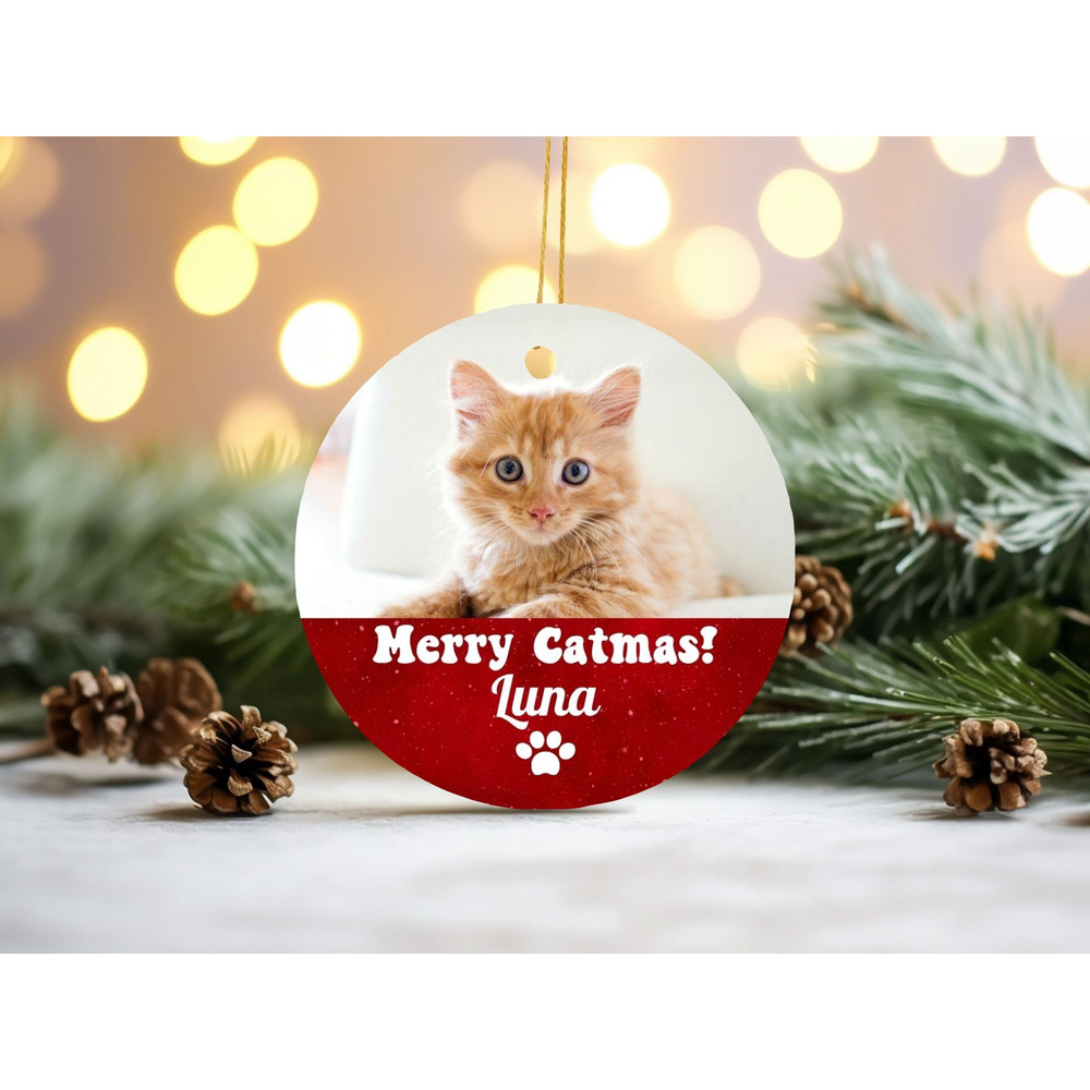 Personalized Cat Ornament, Merry Catmas, Custom Cat Christmas Ornament, Cat Christmas Photo Ornament, Pet's Photo + Name - 1.jpg