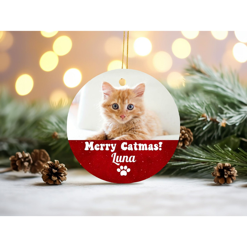 Personalized Cat Ornament, Merry Catmas, Custom Cat Christmas Ornament, Cat Christmas Photo Ornament, Pet's Photo + Name - 1.jpg