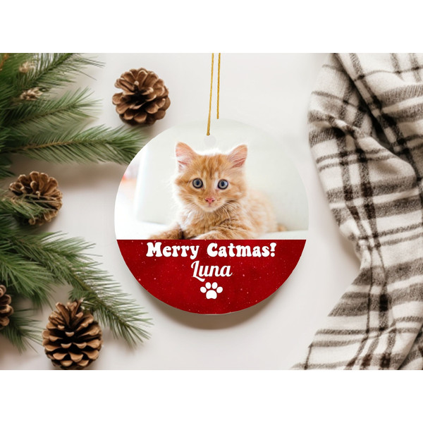 Personalized Cat Ornament, Merry Catmas, Custom Cat Christmas Ornament, Cat Christmas Photo Ornament, Pet's Photo + Name - 2.jpg