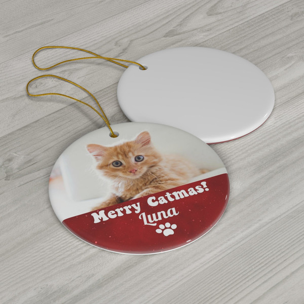 Personalized Cat Ornament, Merry Catmas, Custom Cat Christmas Ornament, Cat Christmas Photo Ornament, Pet's Photo + Name - 3.jpg