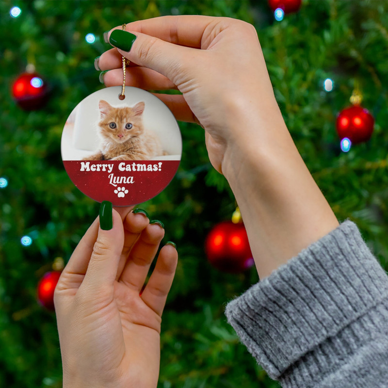 Personalized Cat Ornament, Merry Catmas, Custom Cat Christmas Ornament, Cat Christmas Photo Ornament, Pet's Photo + Name - 4.jpg