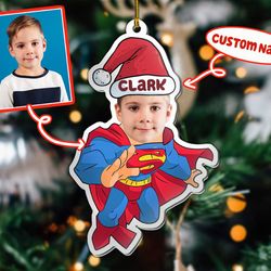 custom baby spiderman photo with name, custom face for merry xmas ornament, personalized name and text