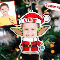 custom baby yoda photo with name, personalized name and text, custom photo baby yoda ornament