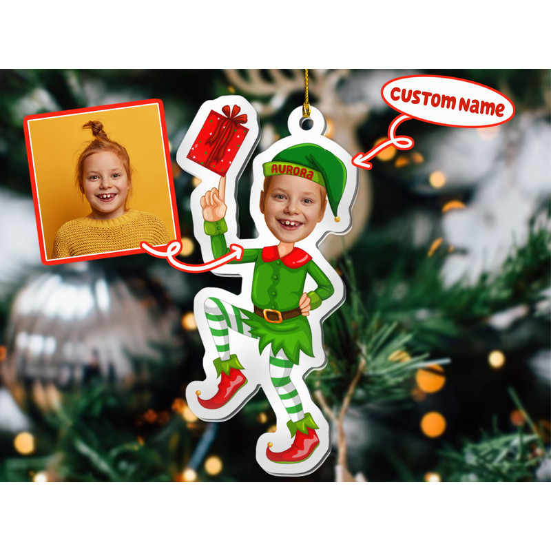 Personalized Cute Baby Elf Ornament, Custom Photo Ornament, Baby Elf Christmas Ornament, First Christmas Ornament, Kids Ornament - 1.jpg