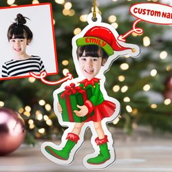 Personalized Cute Baby Elf Ornament, Custom Photo Ornament, Baby Elf Christmas Ornament