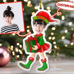 personalized cute baby elf ornament, custom photo ornament, baby elf christmas ornament