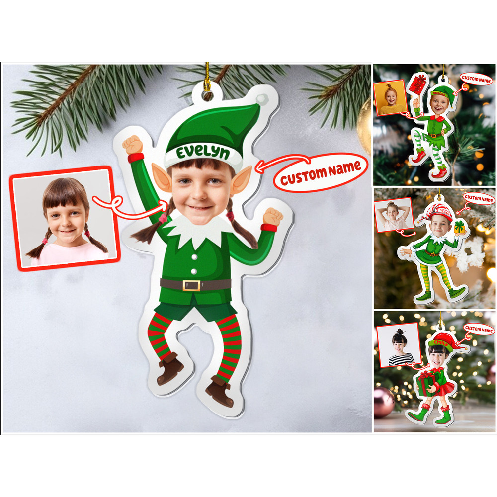 Personalized Cute Baby Elf Ornament, Custom Photo Ornament, Baby Elf Christmas Ornament, First Christmas Ornament, Kids Ornament - 5.jpg