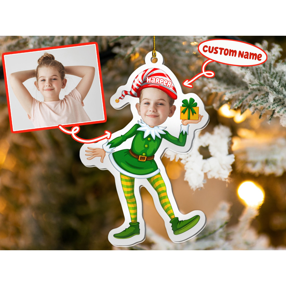 Personalized Cute Baby Elf Ornament, Custom Photo Ornament, Baby Elf Christmas Ornament, First Christmas Ornament, Kids Ornament - 1.jpg