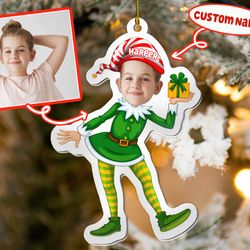 personalized cute baby elf ornament, custom photo ornament, baby elf christmas ornament