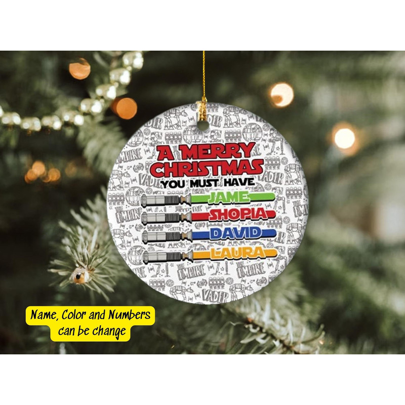 Personalized Light Saber Christmas Ornament, Custom Christmas Family Ornament, Lightsaber ornament, 2023Xmas Ornaments, Merry Christmas gift - 1.jpg