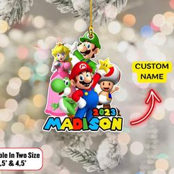 personalized super mario game christmas ornament, super mario bros kids christmas ornament, gamer gift