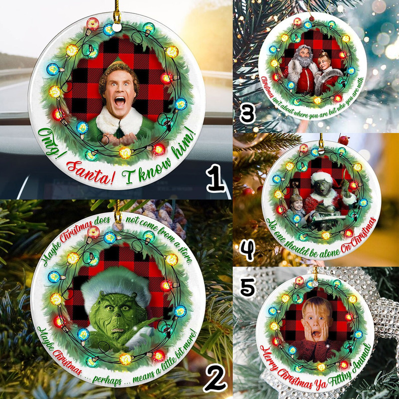 Christmas Movie Ornament, Grinch Ceramic Ornament, Merry Xmas Sublimation Bundle Ornament, Christmas Tree Decor, Christmas Wreath Ornament - 1.jpg
