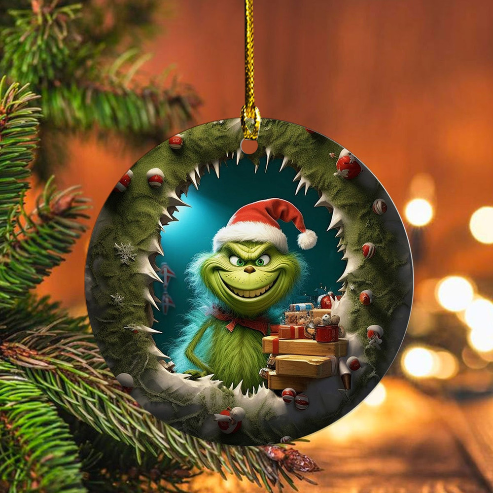 Grnch Ornament, Grnchmas Ornament, Merry Grnchmas Christmas Break Through Ornament, Christmas Movie Ornament, Christmas Tree Decoration - 2.jpg
