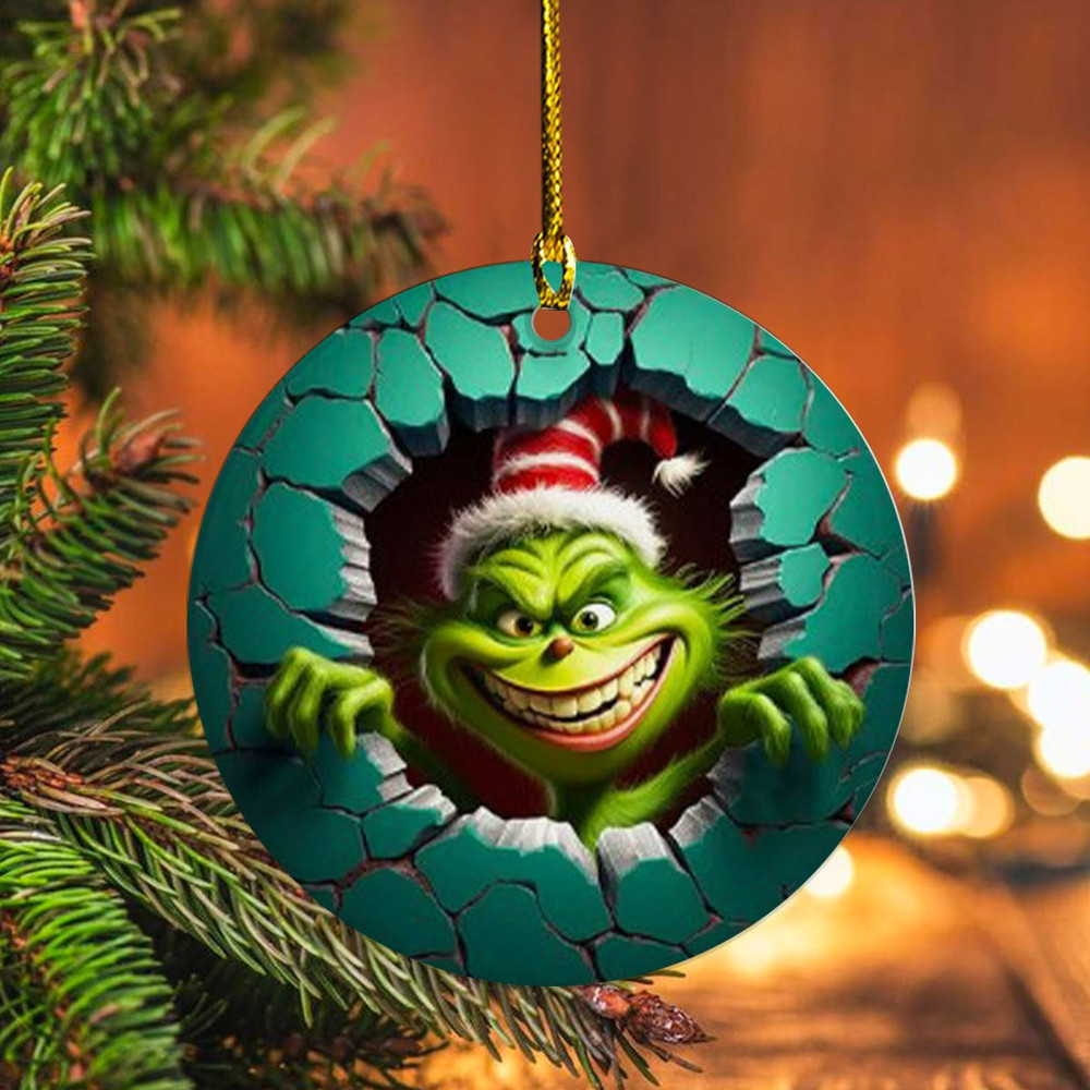 Grnch Ornament, Grnchmas Ornament, Merry Grnchmas Christmas Break Through Ornament, Christmas Movie Ornament, Christmas Tree Decoration - 3.jpg