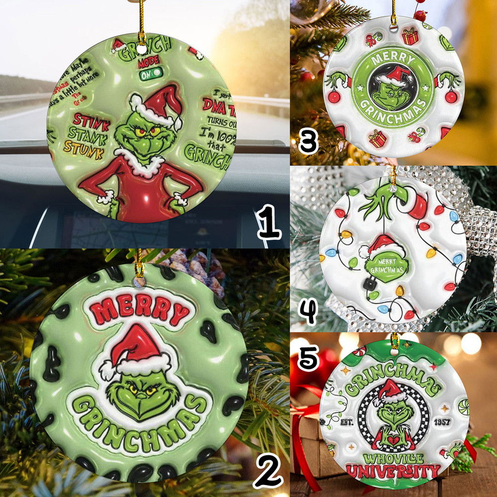 Merry Christmas Grinch Ceramic Ornament, Grinch not 3D Ornament, Grinch Pseudo 3D Ornament, Family Ornament, Christmas Decor 2023 Christmas - 1.jpg