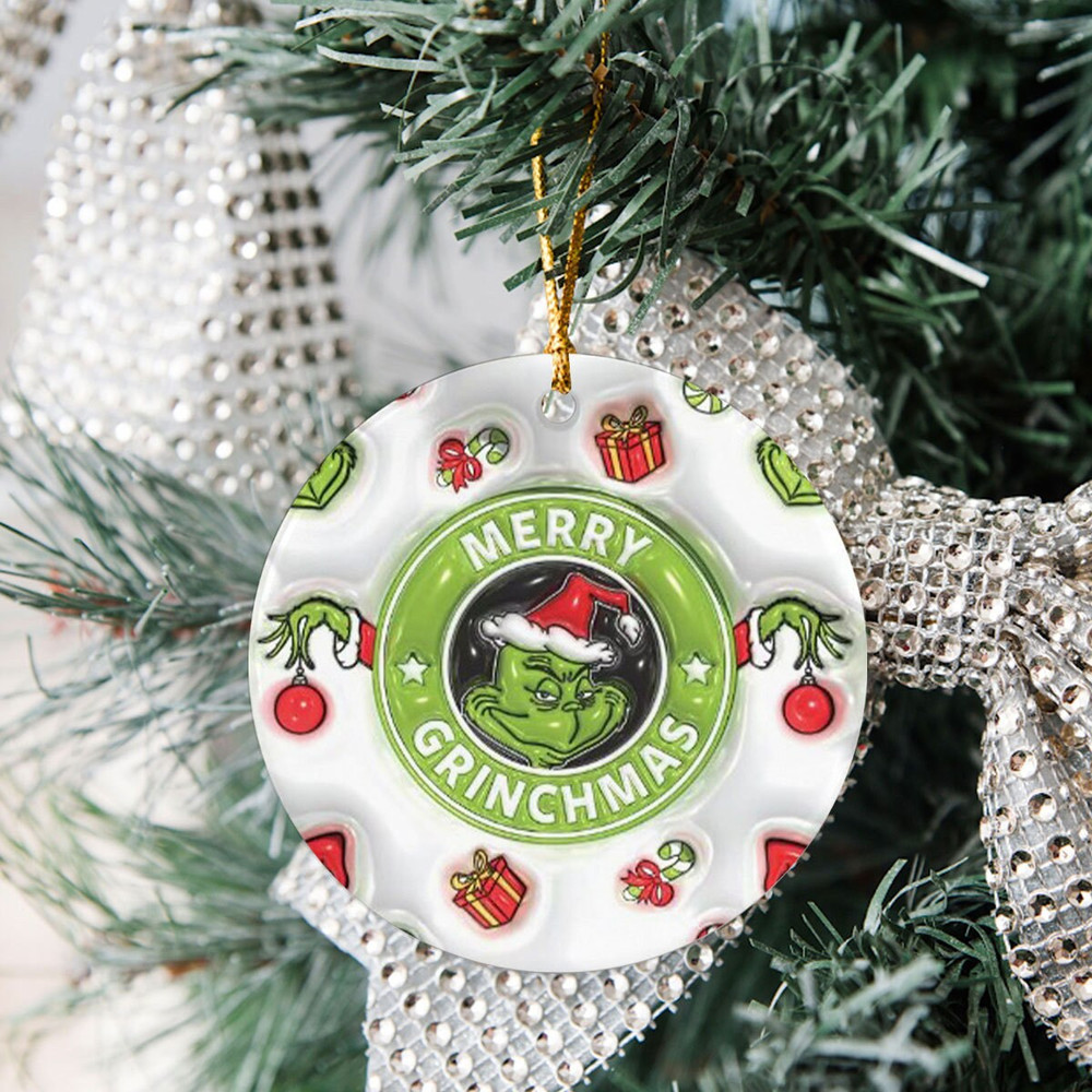 Merry Christmas Grinch Ceramic Ornament, Grinch not 3D Ornament, Grinch Pseudo 3D Ornament, Family Ornament, Christmas Decor 2023 Christmas - 6.jpg