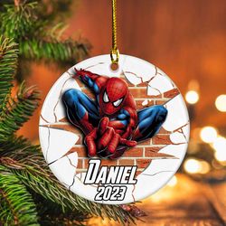 personalized spdermn ornament, custom name ornament, superhero ornament