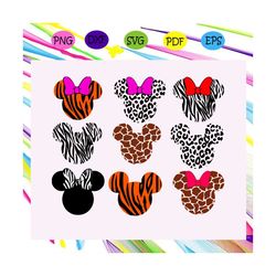 mickey animal print bundle svg, animal print mickey, minnie head svg, disney vacation, mickey head svg, animal kingdom,t