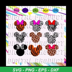 mickey animal print bundle svg, animal print mickey, minnie head svg, disney vacation, mickey head svg, animal kingdom,t