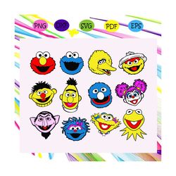 sesame street face head bundle, sesame street svg, elmo face svg, sesame street, sesame street party, sesame street face
