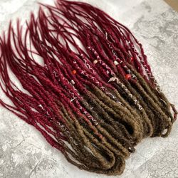 Brown to burgundy ombre synthetic Dreads Double Ended dreadlocks, ready to ship