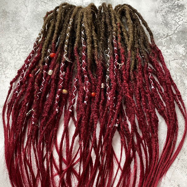 Brown to burgundy ombre synthetic Dreads Red Crochet Double Ended dreadlocks Custom Dreads Faux locs Fake dreads
