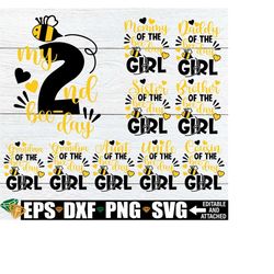 my 2nd bee-day, matching family bee theme birthday, family matching bee birthday, matching girls 2nd bee theme birthday, 2nd birthday svg