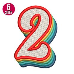 Retro Number two 2 embroidery design, Machine embroidery pattern, Instant Download