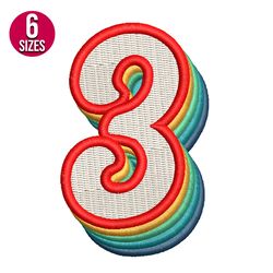 Retro Number three 3 embroidery design, Machine embroidery pattern, Instant Download