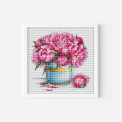 Peony Cross Stitch Pattern PDF, Flowers Counted Cross Stitch, Floral Bouquet Hand Embroidery Design, Exquisite Peonies