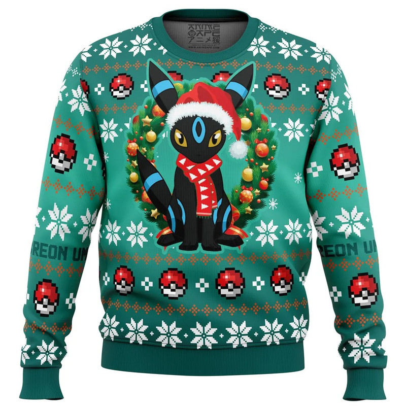 Christmas Umbreon Pokemon All Over Print Hoodie 3D Zip Hoodie 3D Ugly Christmas Sweater 3D Fleece Hoodie